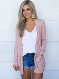 Women's Autumn And Winter Solid Color Long Sleeve Knitting Pocket Cardigan
