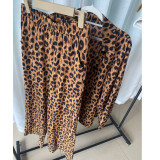 Conjunto de dos piezas de camisa y pantalón de manga larga con estampado de leopardo de otoño para mujer