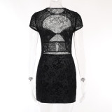 Vestido hueco de encaje bodycon sexy de otoño para mujer
