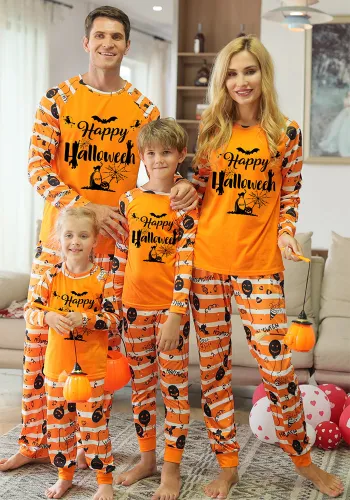 Halloween Home Clothes Family Long Sleeve Printed Top and Pant Pajama Two-piece Set