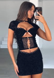 Vestido hueco de encaje bodycon sexy de otoño para mujer