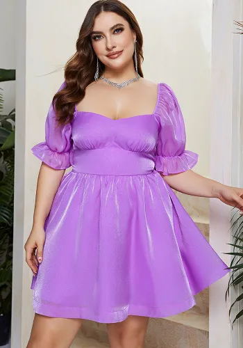 Plus Size Women French Puff Sleeve Square Neck Dress