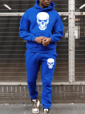 Men's Autumn and Winter Casual Skull Print Hoodies and Sweatpants Two-piece Set