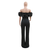Sexy Tight Fitting Off Shoulder Ruffled Jumpsuit