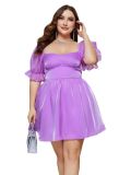 Plus Size Women French Puff Sleeve Square Neck Dress