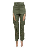 Women's Contrasting Lines Patchwork Cutout Casual Pants Trendy Wear with Loose Pants