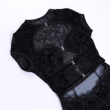 Vestido hueco de encaje bodycon sexy de otoño para mujer