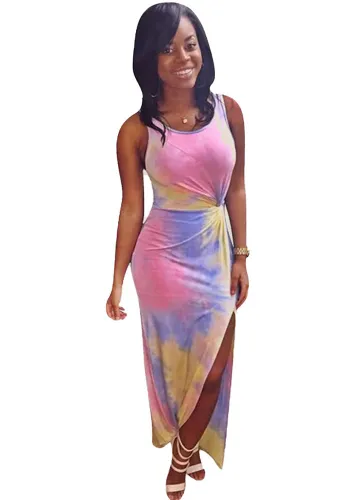 Plus Size Women Tie Dye Print Sleeveless Dress