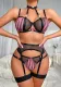 Women Sexy Zebra Print Halter Neck Mesh Patchwork Hollow Backless Sexy Lingerie Set