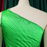Sommer Slim One Shoulder Hollow Pressed Plissee Kleid Glänzendes afrikanisches Kleid