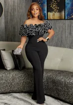 Sexy Tight Fitting Off Shoulder Ruffled Jumpsuit