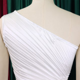 Sommer Slim One Shoulder Hollow Pressed Plissee Kleid Glänzendes afrikanisches Kleid
