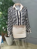 Conjunto de dos piezas de falda y top de manga larga estampados para mujer
