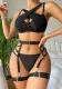 Women Crossover Patchwork Lace Hollow Backless Garter Belt Sexy Lingerie Set