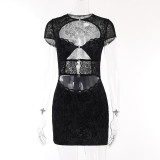 Vestido hueco de encaje bodycon sexy de otoño para mujer