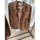 Conjunto de dos piezas de camisa y pantalón de manga larga con estampado de leopardo de otoño para mujer