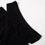 Conjunto informal de dos piezas con falda y camiseta de manga corta rasgados lisos de otoño para mujer