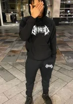Trendy Gothic Print Hoodies Sweatpants Casual Two-Piece Set