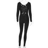 Women's Low Back Solid Color Long Sleeve Jumpsuit Fall Slim Sports Basic Overall Pants