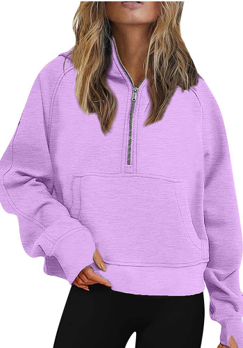 Autumn And Winter Ladies Sports Half Zipper Yoga Clothing Loose Hooded Fleece Sweater