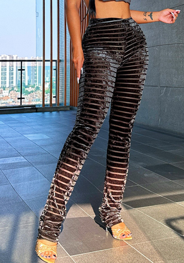 Pantalones ajustados transparentes sexys de cintura alta Pantalones versátiles de moda de otoño