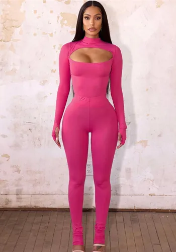 Autumn Women's Sexy Cutout Slim Long Sleeve Top High Waist Tight Fitting Casual Pants Two Piece Set