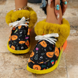 Zapatos de felpa de Halloween de talla grande Zapatos casuales planos con estampado de calabaza para mujer