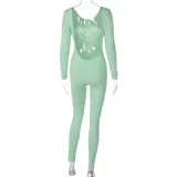 Women's Low Back Solid Color Long Sleeve Jumpsuit Fall Slim Sports Basic Overall Pants