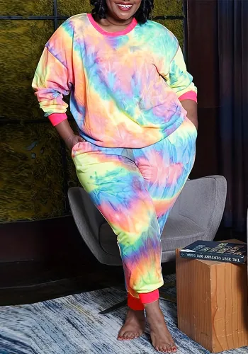 Fall/Winter Plus Size Elements Print Casual Plus Size Two-Piece Pants Set