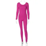 Women's Low Back Solid Color Long Sleeve Jumpsuit Fall Slim Sports Basic Overall Pants