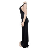 Women's Fashion Solid Color Low Back Pleated Irregular Maxi Dress For Women