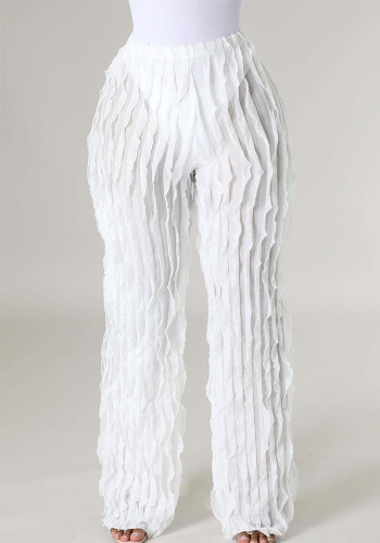 Женские свободные широкие брюки с сетчатым волнистым узором и рюшами с высокой талией