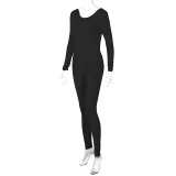 Women's Low Back Solid Color Long Sleeve Jumpsuit Fall Slim Sports Basic Overall Pants