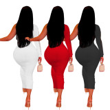 Vestido largo de discoteca sexy hueco de manga larga con un hombro para mujer