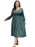 Fall Plus Size Dress Women's Printed V Neck Slim Waist Maxi Dress