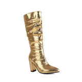 Women's High Boots Shiny Snake Pattern Thick Heel High Heel Knight Boots Waterproof Platform Knee Boots