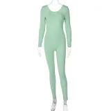 Women's Low Back Solid Color Long Sleeve Jumpsuit Fall Slim Sports Basic Overall Pants
