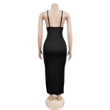 Women's Fashion Solid Color Halter Wrapped Chest Sleeveless Low Back Maxi Dress