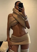 Autumn Women's Fashion Padded Sleeveless Crop Top High Waist Bodycon Tight Fitting Skirt Two Piece Set