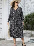 Fall Plus Size Dress Women's Printed V Neck Slim Waist Maxi Dress
