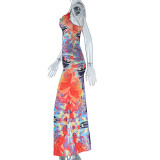 Vestido largo de mujer elegante casual con estampado de moda con tirantes sexy