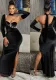 Fashion Ladies Solid Color One Sleeve Glove Evening Gown Maxi Dress