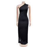 Women's Fashion Solid Color Low Back Pleated Irregular Maxi Dress For Women