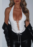 Sling Halter Neck Lace-Up Hollow Sexy Chaleco Mujer Espalda baja Tops todo fósforo