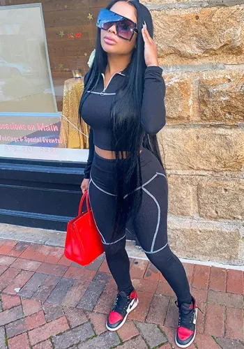 Women Casual Line Sport Long Sleeve Top and Pant Two-Piece Set
