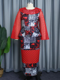 Ladies Cutout Print Ruffle Dress