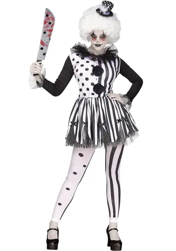 Halloween black and white clown princess dress circus trainer clown costume