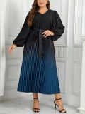 Plus size Women V-neck lace-up loose pleated dress