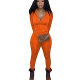 Women Casual Solid Long Sleeve Zip Top and Pant Two-Piece Set