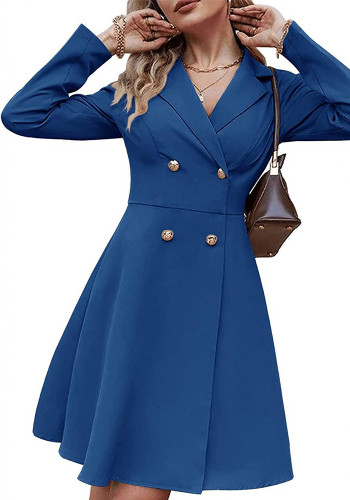 Women Solid Double Breasted Long Sleeve Dress Jacket